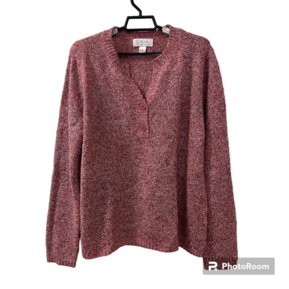 CJ Banks Heather Pink Acrylic Blend V-Neck Button Front LS Knit Sweater Size X - Picture 1 of 9